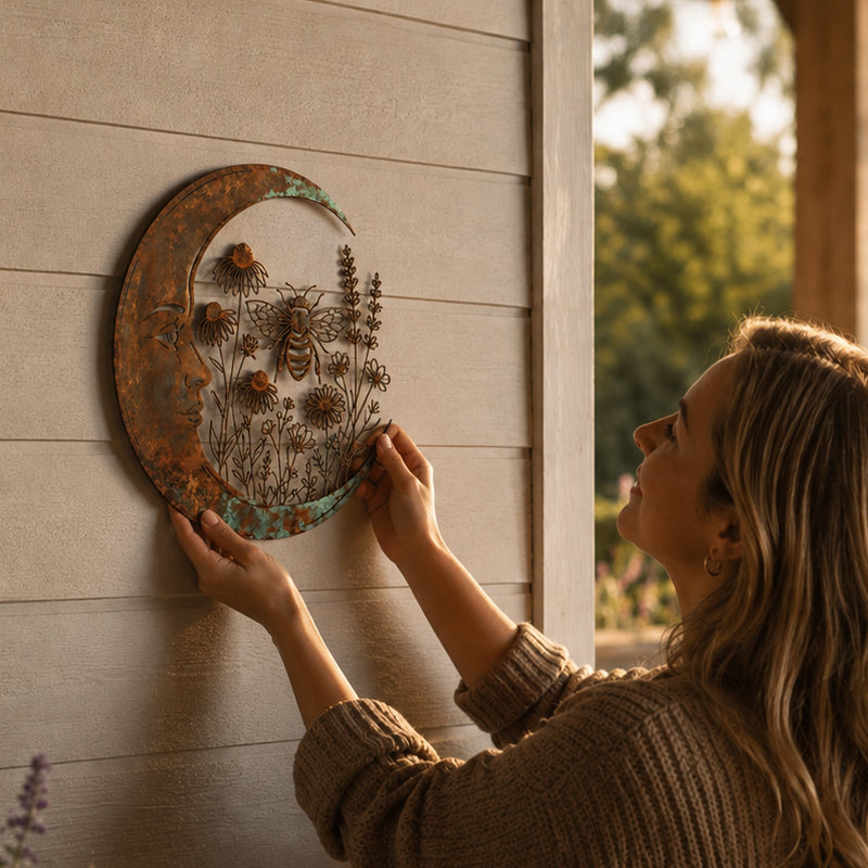 🐝 Creëer Je Eigen Dromerige Rustplek: Luxe Moon & Bee Wanddecoratie voor Buiten