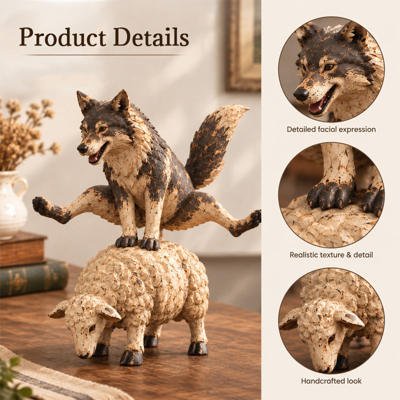 🐺Funny Wolf Riding a Sheep Figurine🐑 | Rustic Farmhouse Animal Statue
