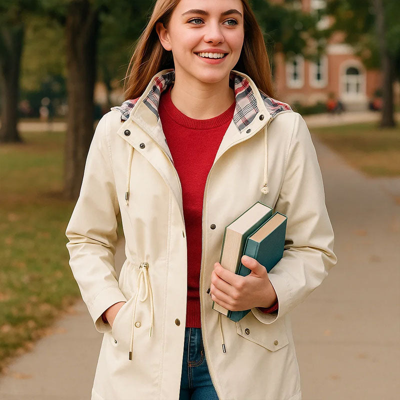 🌧️✨ Vedenkestävä Trench-koveralli Naisille – Laadukas, Ruudullinen Sisäpuoli, Eleganssi✨🧥