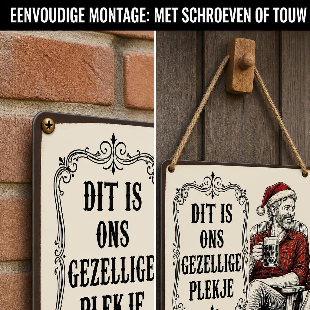 DIT IS ONS GEZELLIGE PLEKJE Metalen Bord - "Geen Gezeur Tijdens Kerst!" Retro Blikvanger & Uniek Kerstcadeau 🎄🍻