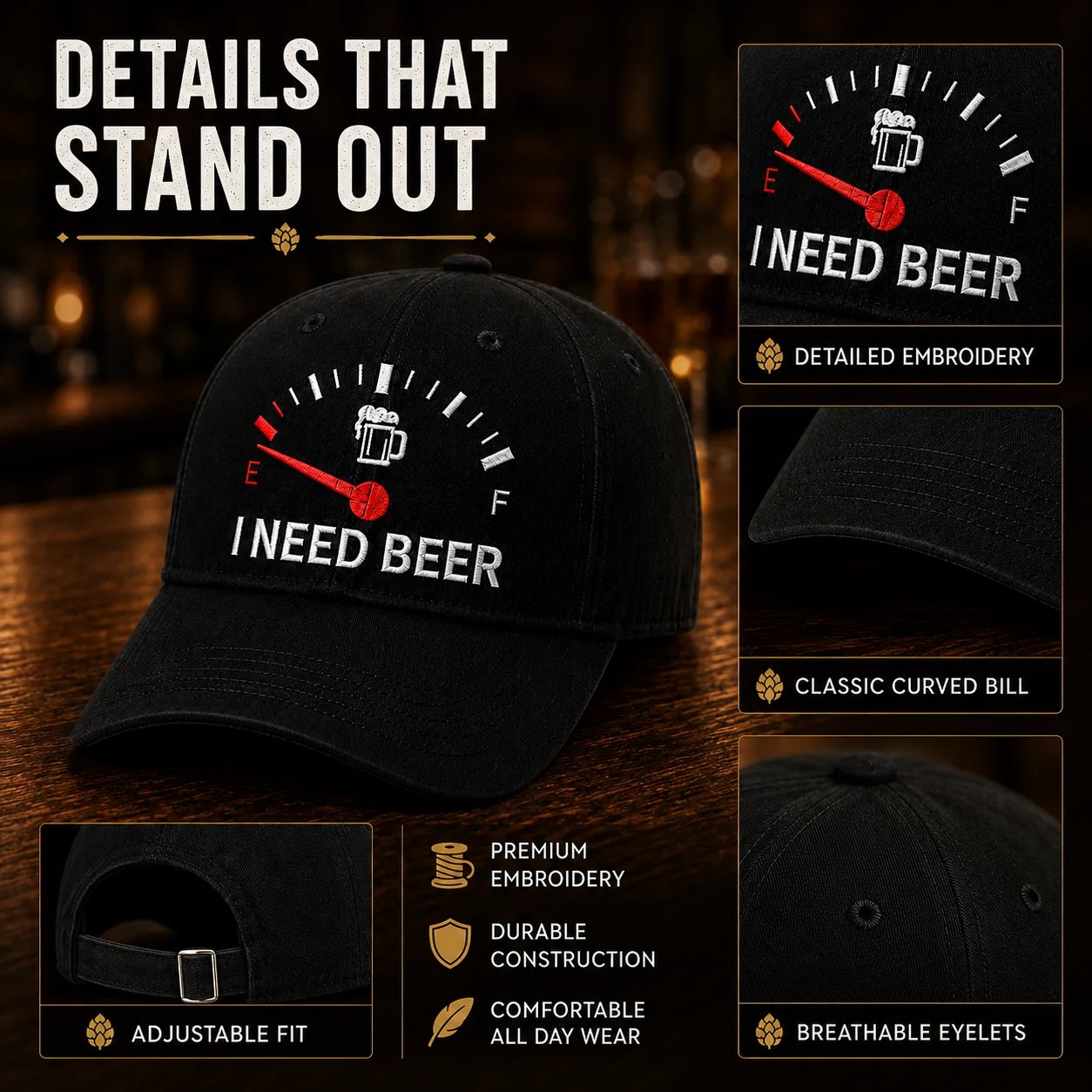 "I NEED BEER" Geborduurde Pet - Dé ultieme ijsbreker voor de bar & BBQ 🍺