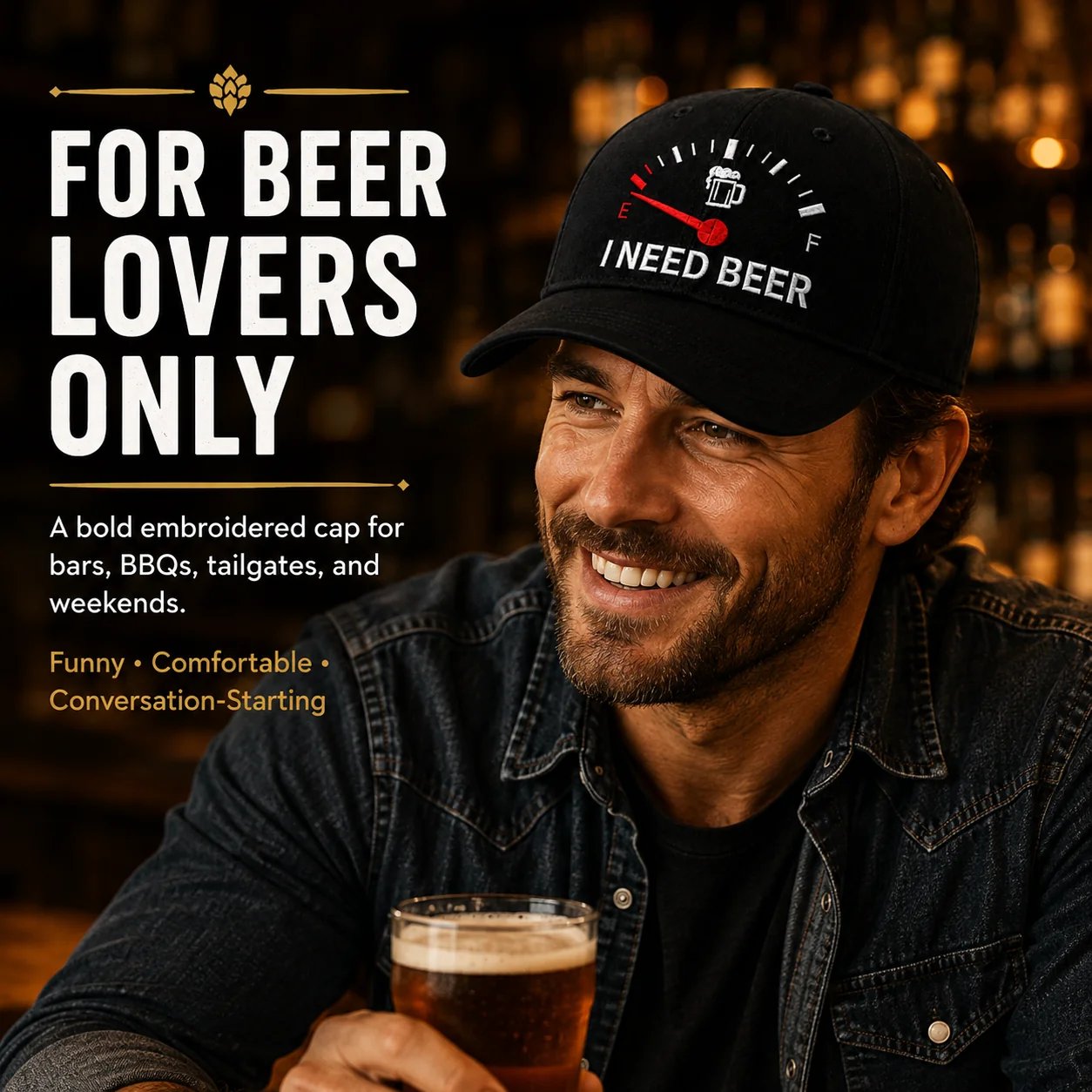 "I NEED BEER" Geborduurde Pet - Dé ultieme ijsbreker voor de bar & BBQ 🍺