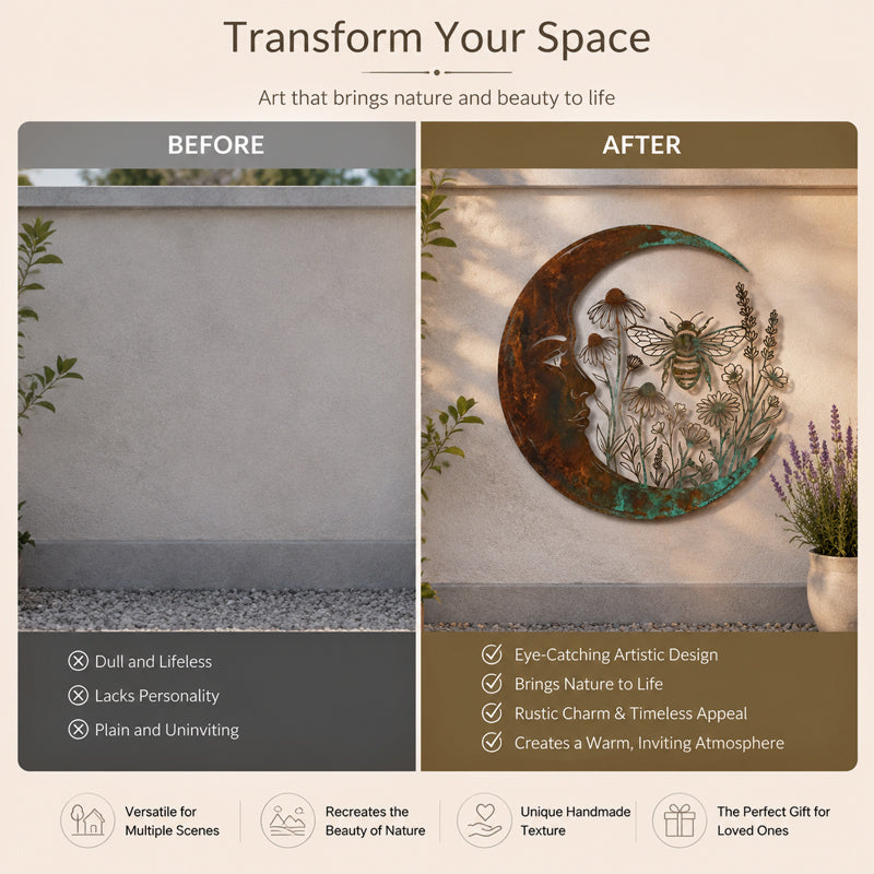 🐝 Creëer Je Eigen Dromerige Rustplek: Luxe Moon & Bee Wanddecoratie voor Buiten
