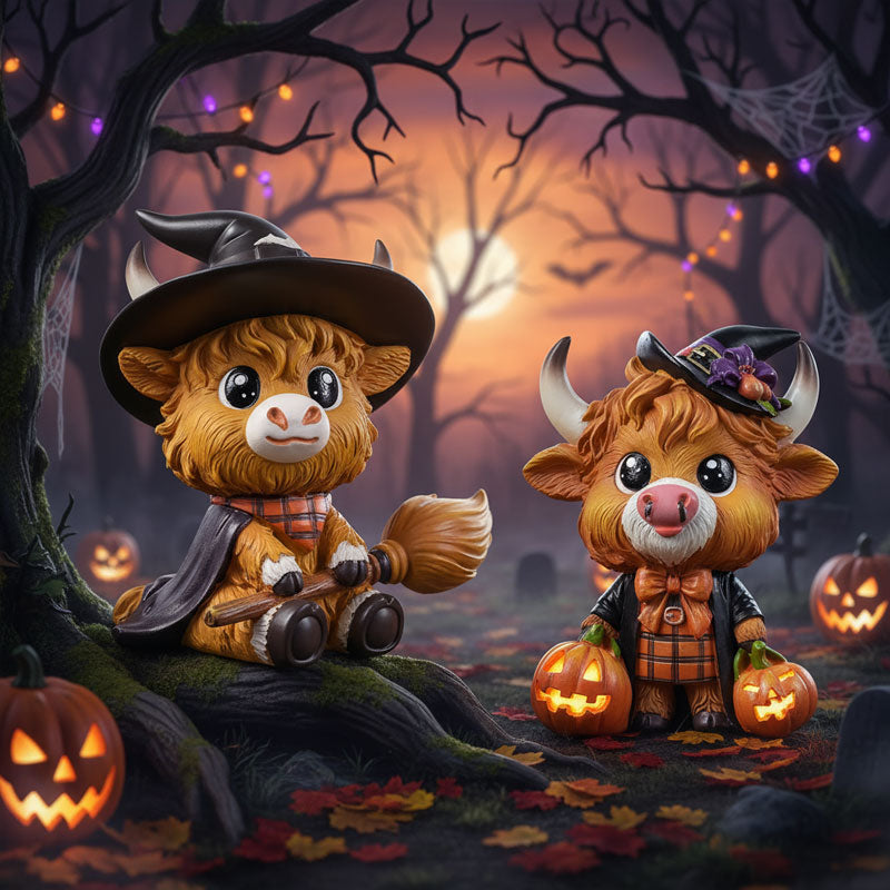 🎃 Halloween Highland Cow - söpö helmiöpöytäkoriste 🐮