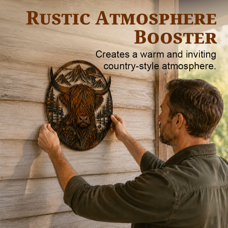 🏔️✨ Robuuste Highland Cow Metalen Wanddecoratie — Sfeer & Karakter in Huis!