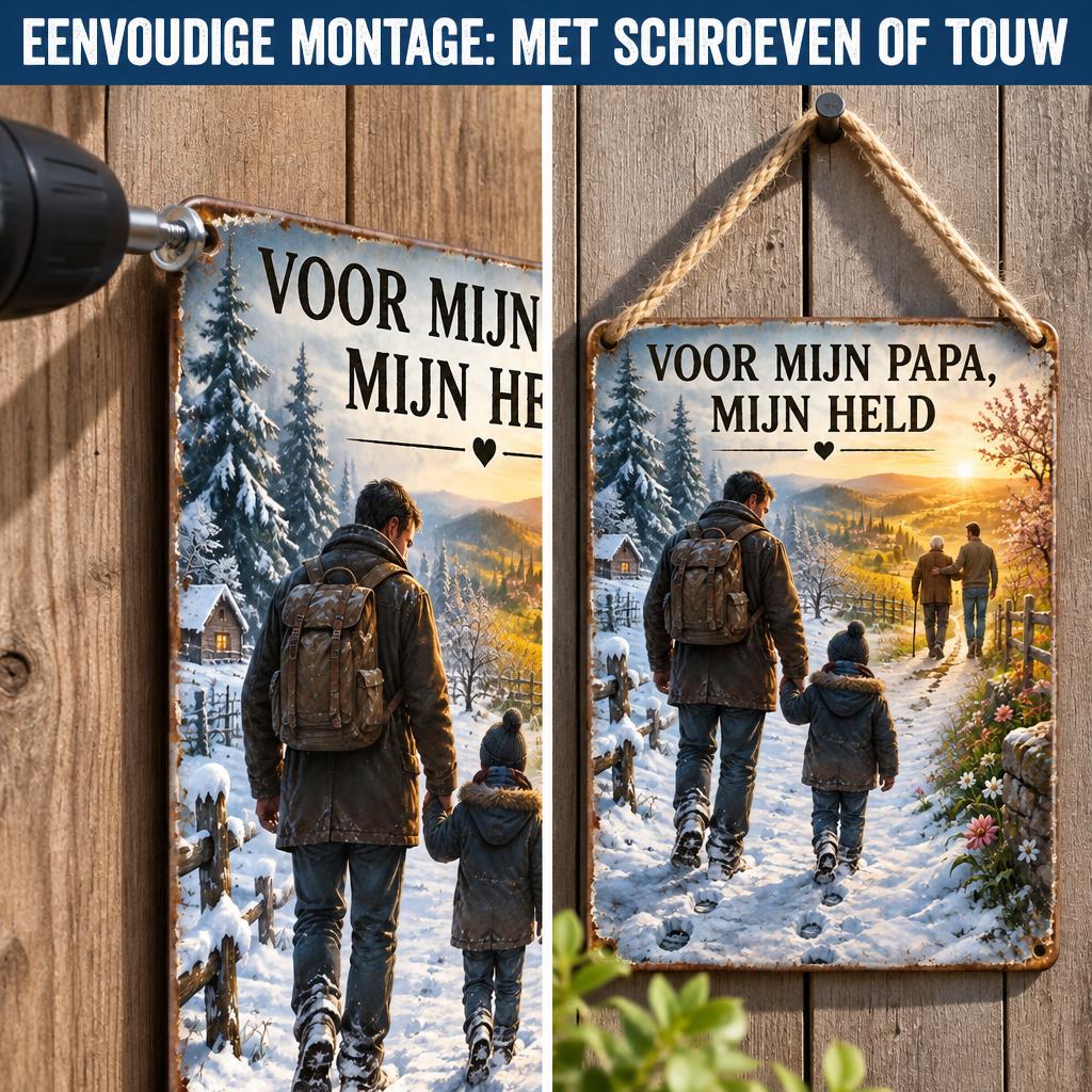 "Voor Mijn Papa, Mijn Held" Metalen Wandbord – Het Most Emotionele Cadeau voor Papa! ❤️