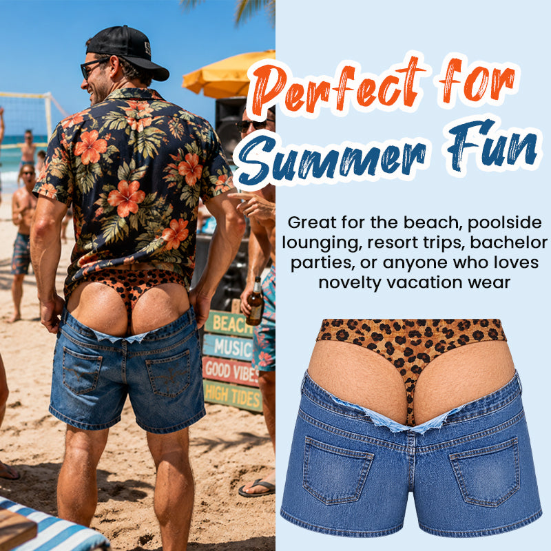 🔥 De Zomer-Hype! Grappige Panterprint Denim-Look Zwembroek 🏖️