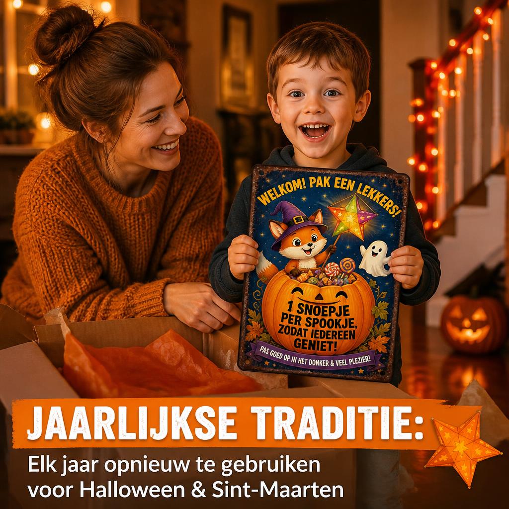 🍬 Zorgeloos De Deur Uit" Snoep Bordje | Voor Halloween & Sint-Maarten 🎃
