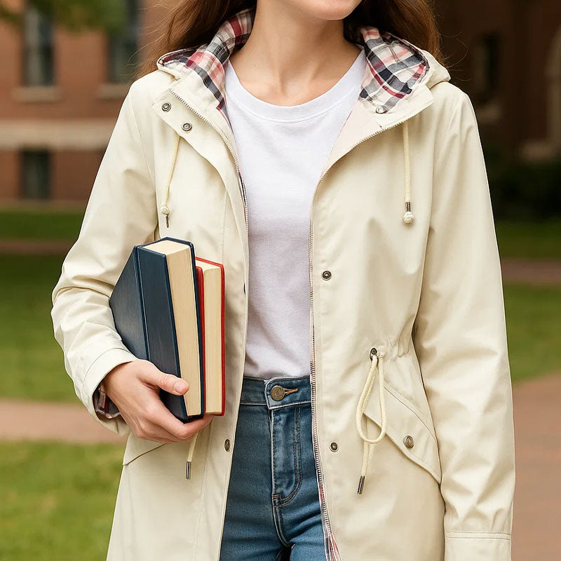 🌧️✨ Vedenkestävä Trench-koveralli Naisille – Laadukas, Ruudullinen Sisäpuoli, Eleganssi✨🧥