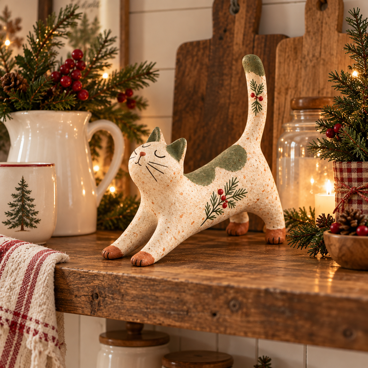 🐾 Boskatje van 't Huis | Liefdevol Kerstbeeldje voor Sfeer & Gezelligheid 🎄