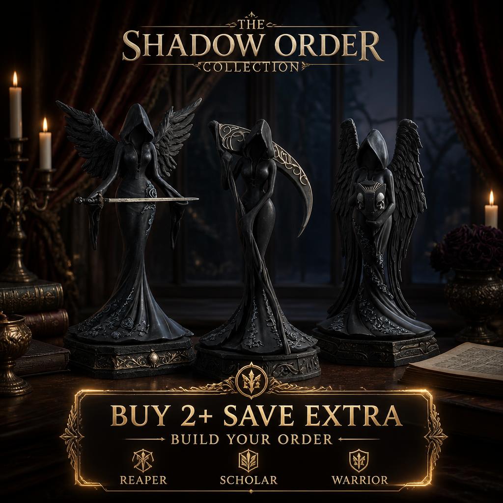 🗡️ Exclusieve Gothic Beeldjes Collectie – Duistere Elegantie voor Bureau & Boekenplank 🔮