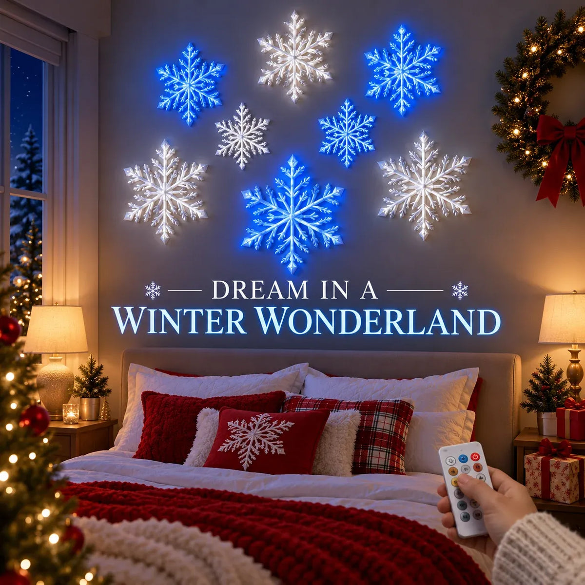 ❄️ Magische 3D Sneeuwvlok LED Wandlamp – Breng Direct Kerstsfeer & Warmte in Huis ✨ (Met Remote)