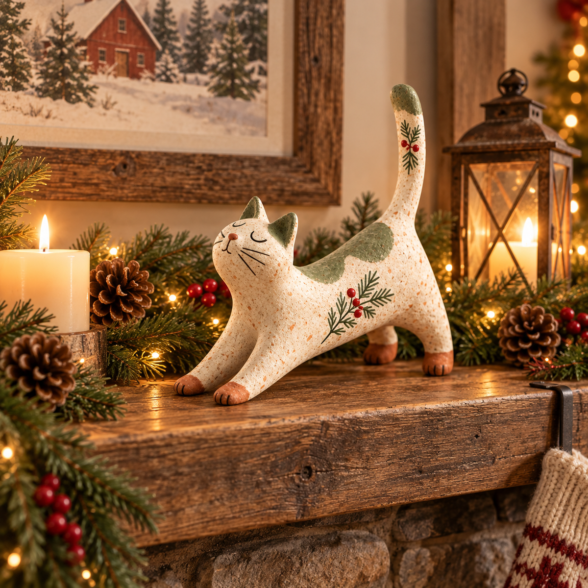 🐾 Boskatje van 't Huis | Liefdevol Kerstbeeldje voor Sfeer & Gezelligheid 🎄
