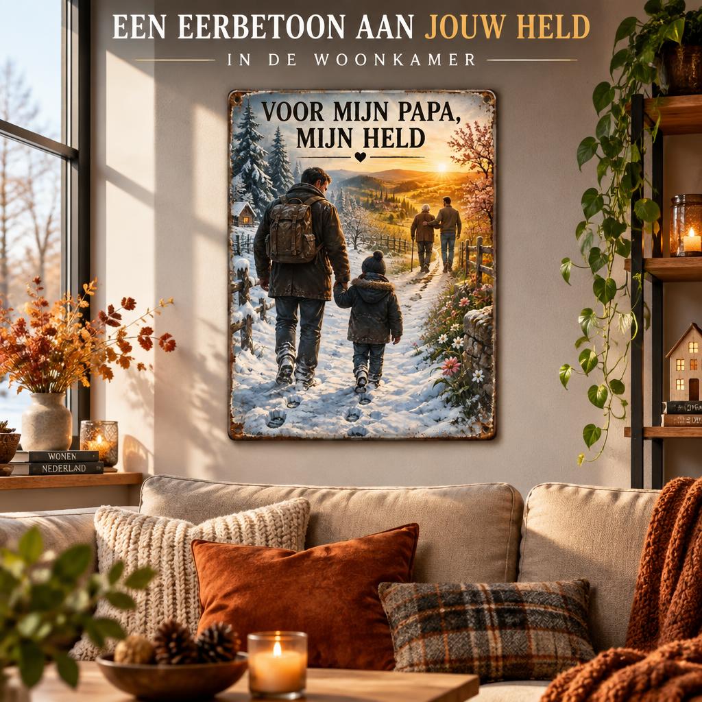 "Voor Mijn Papa, Mijn Held" Metalen Wandbord – Het Most Emotionele Cadeau voor Papa! ❤️