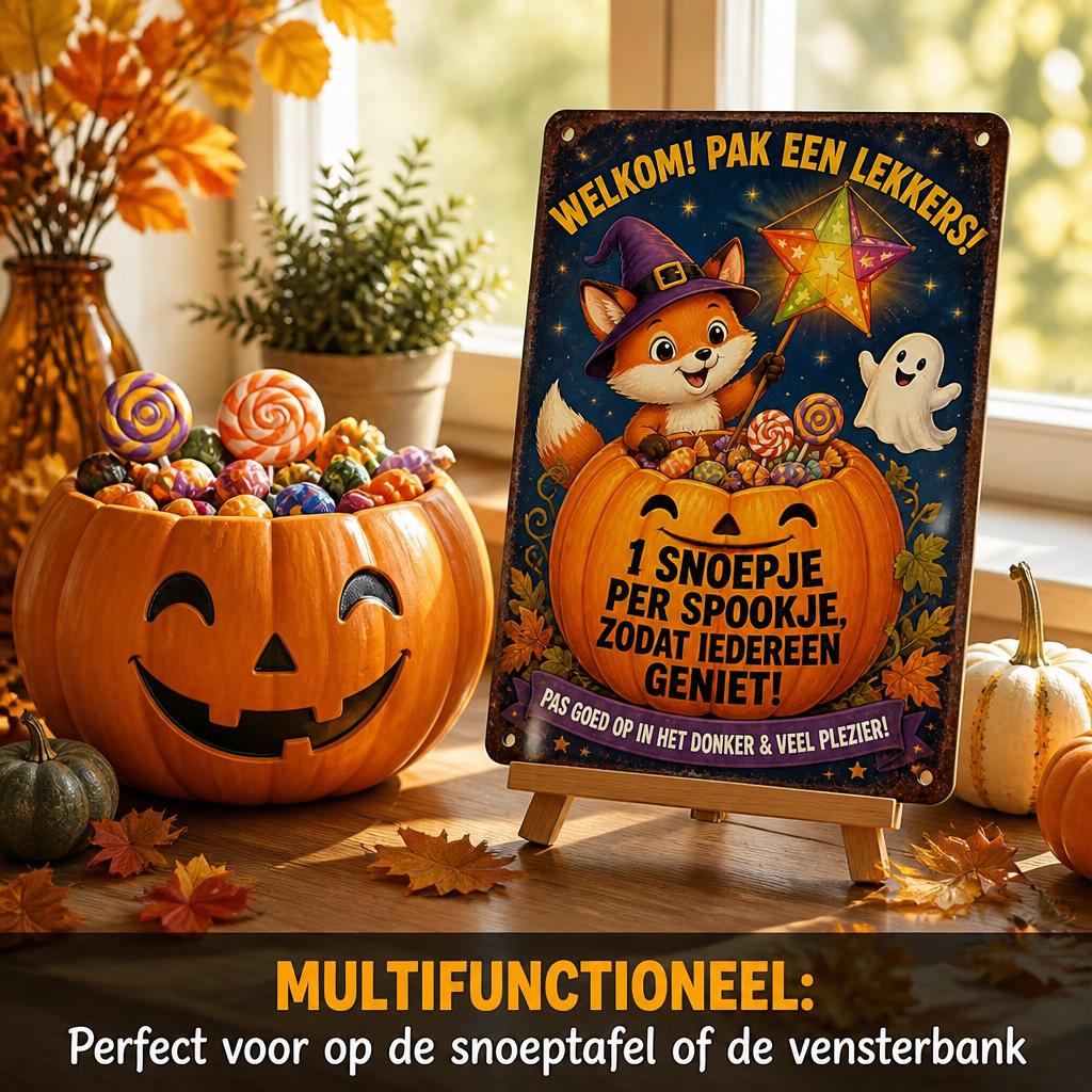 🍬 Zorgeloos De Deur Uit" Snoep Bordje | Voor Halloween & Sint-Maarten 🎃