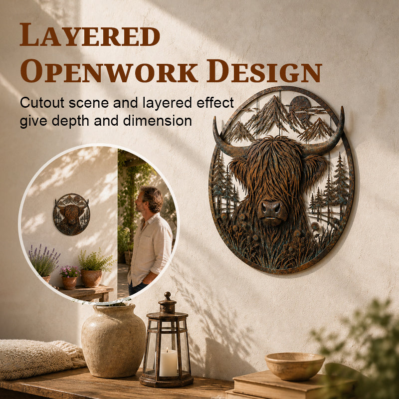 🏔️✨ Robuuste Highland Cow Metalen Wanddecoratie — Sfeer & Karakter in Huis!