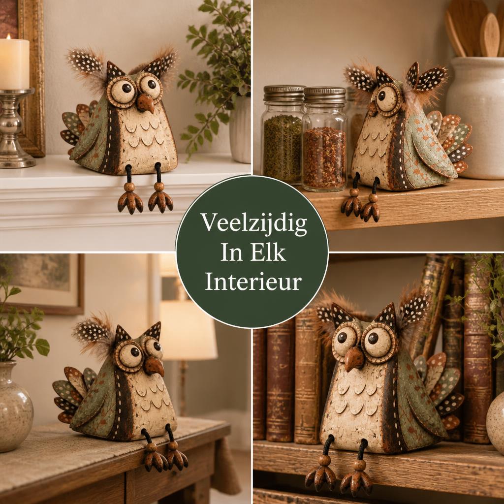 🍂 Geef Je Huis Direct Die Unieke, Warme & Landelijke Sfeer – 🦉 Decoratieve Uil Met Bungelbenen 🏠