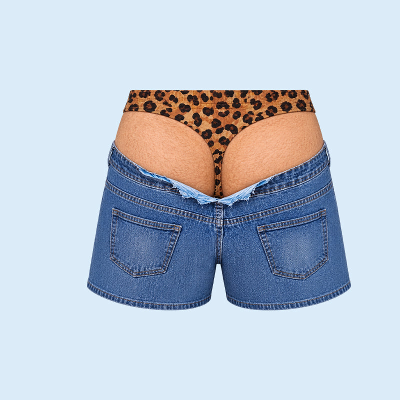 🔥 De Zomer-Hype! Grappige Panterprint Denim-Look Zwembroek 🏖️