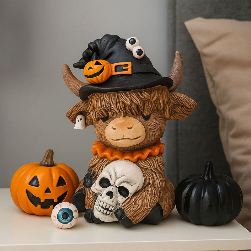 🖤 Skotlannin Ylämaanlehmä - Aito Halloween-koriste Pöydälle ja Ovelle 🎃🐮
