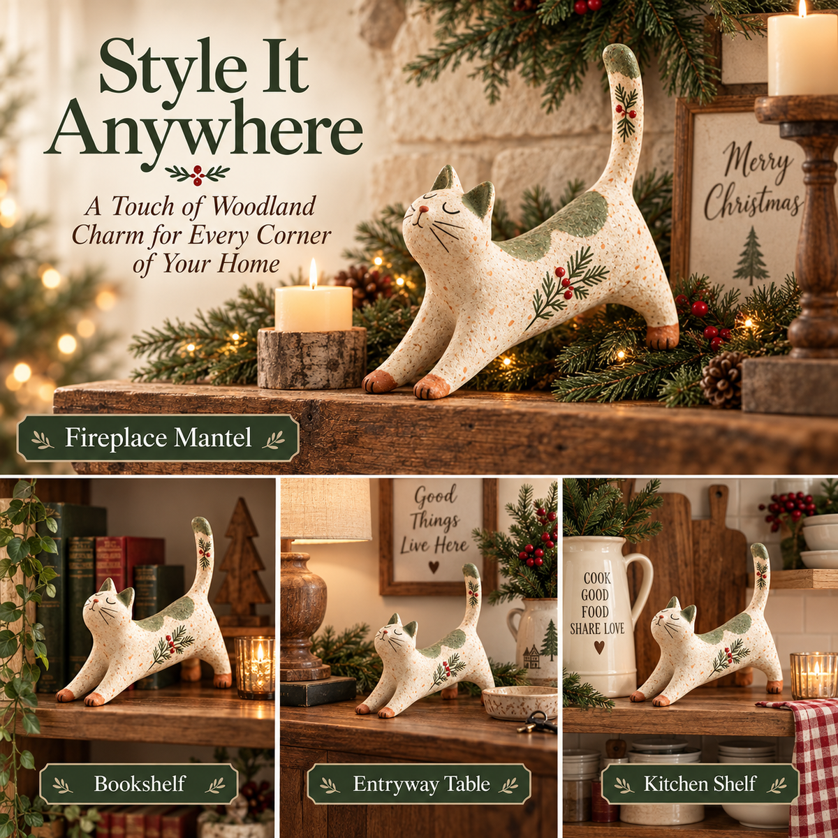 🐾 Boskatje van 't Huis | Liefdevol Kerstbeeldje voor Sfeer & Gezelligheid 🎄
