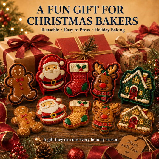 🎅 Gezellig Samen Bakken! 8-in-1 Kerst Mini Taart Stempel Set (Anti-Aanbak & Gedetailleerd)