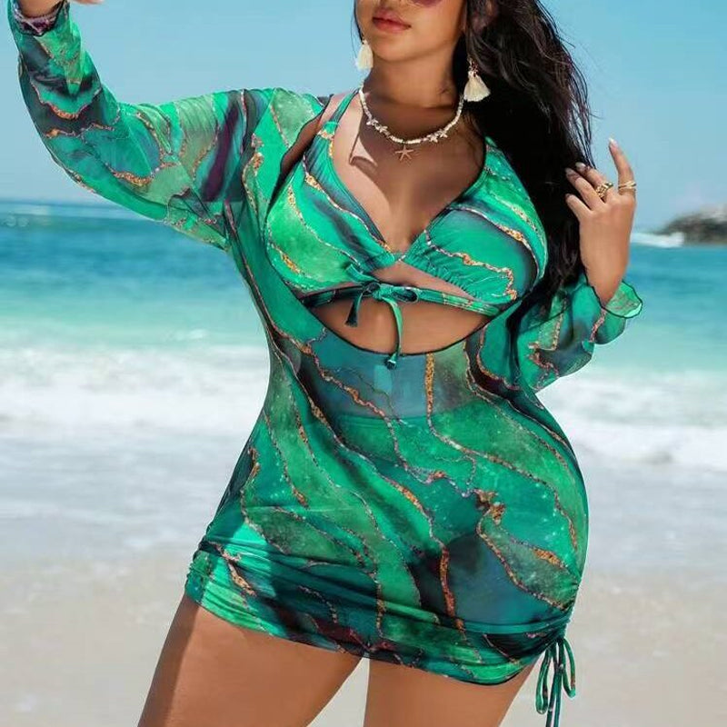 Stralend op het Strand: Luxe 3-Delige Bikiniset met Omslagrok ✨ (Maat 38-50) 🌊