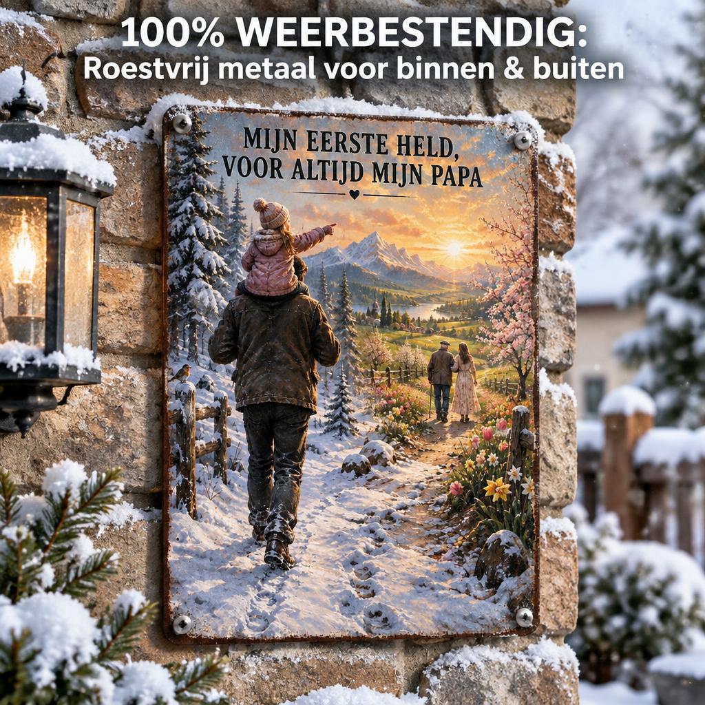 "Voor Mijn Papa, Mijn Held" Metalen Wandbord – Het Most Emotionele Cadeau voor Papa! ❤️
