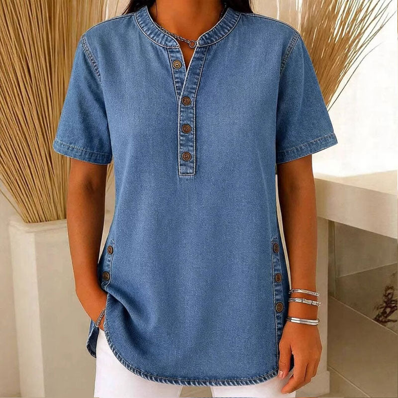 Dames Kwalitatieve mengstof Denim Tuniek✨V-hals los passend voor dagelijks dragen