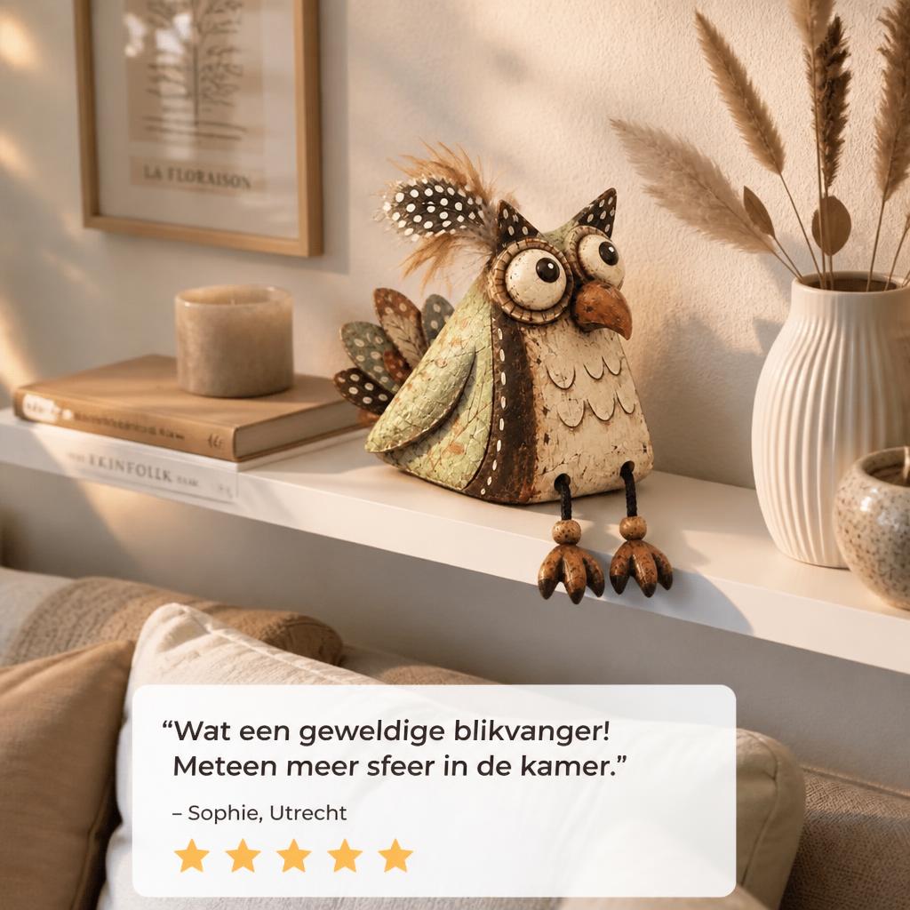 🍂 Geef Je Huis Direct Die Unieke, Warme & Landelijke Sfeer – 🦉 Decoratieve Uil Met Bungelbenen 🏠