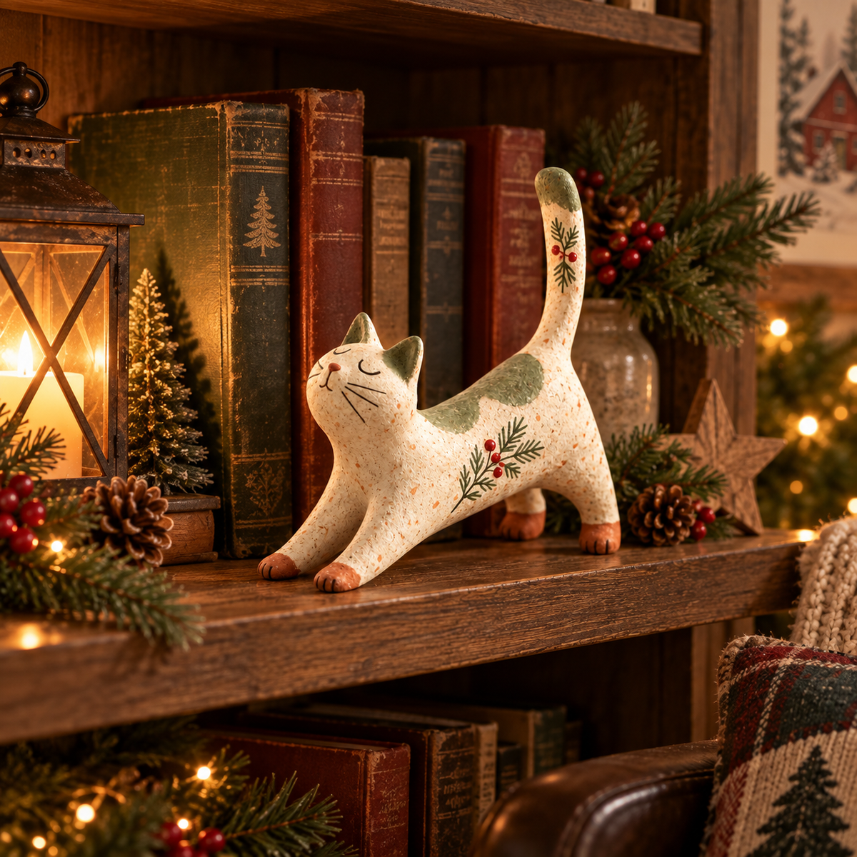 🐾 Boskatje van 't Huis | Liefdevol Kerstbeeldje voor Sfeer & Gezelligheid 🎄