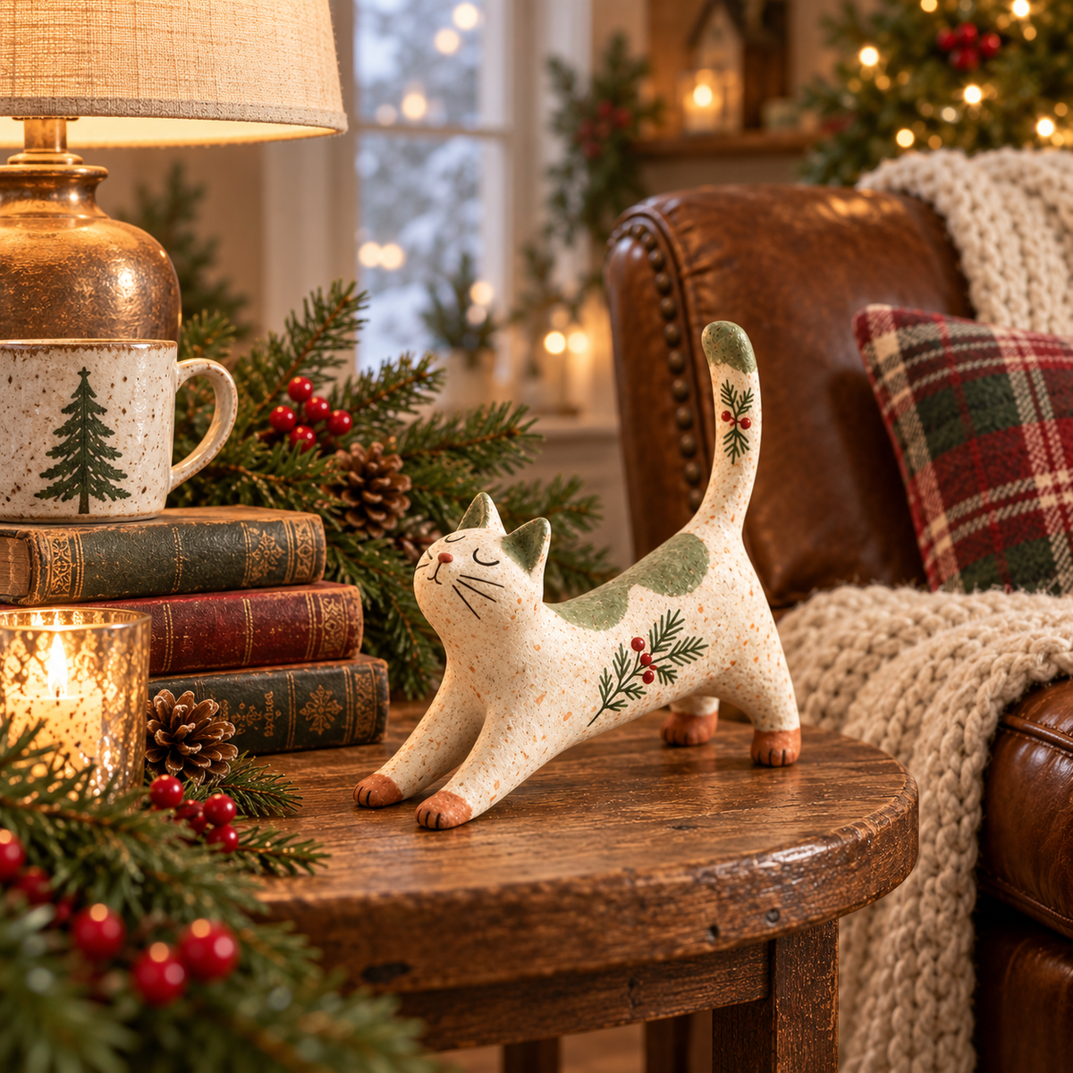 🐾 Boskatje van 't Huis | Liefdevol Kerstbeeldje voor Sfeer & Gezelligheid 🎄