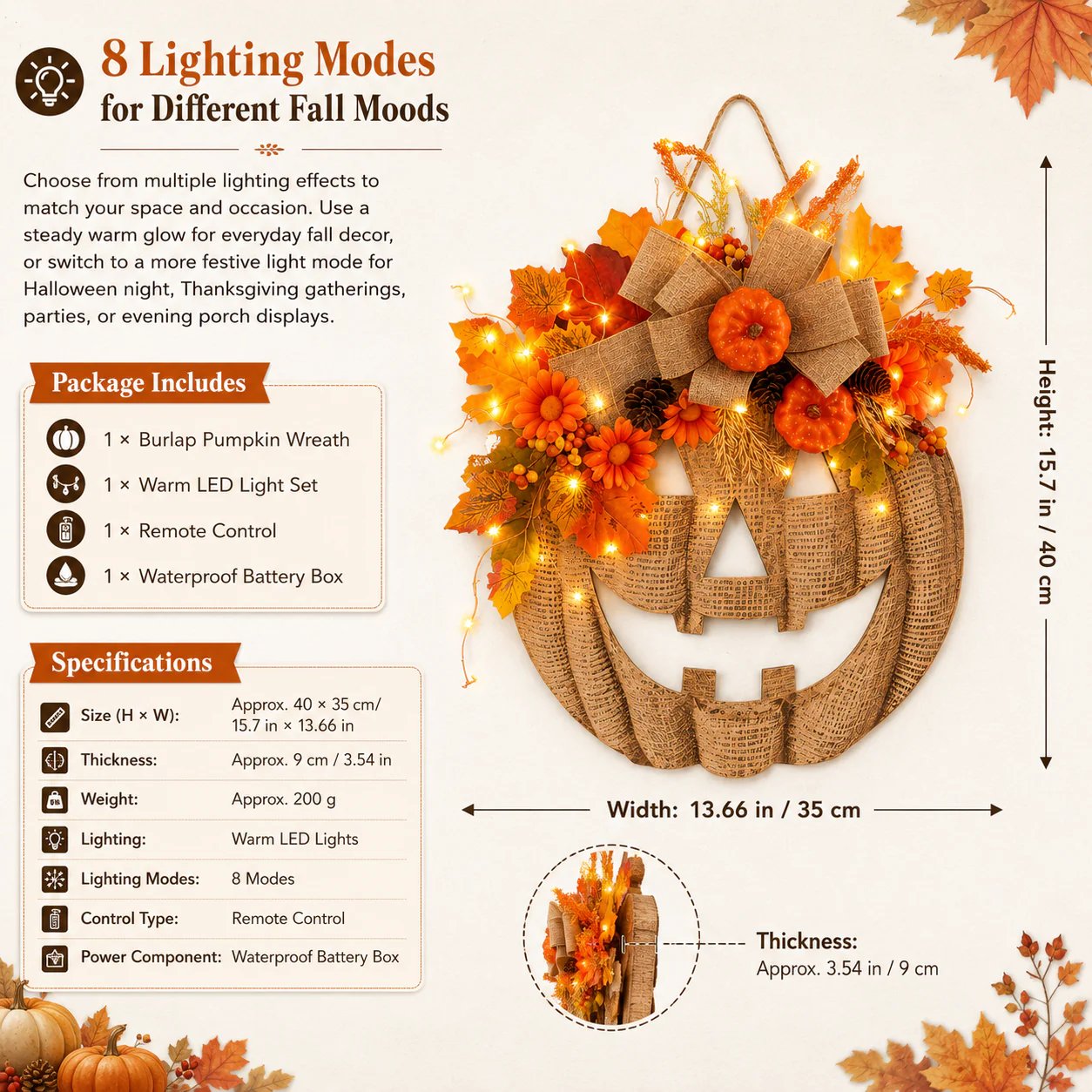 🎃 Sfeervolle LED Pompoenkrans ✨ Maak Je Huis Direct Gezellig