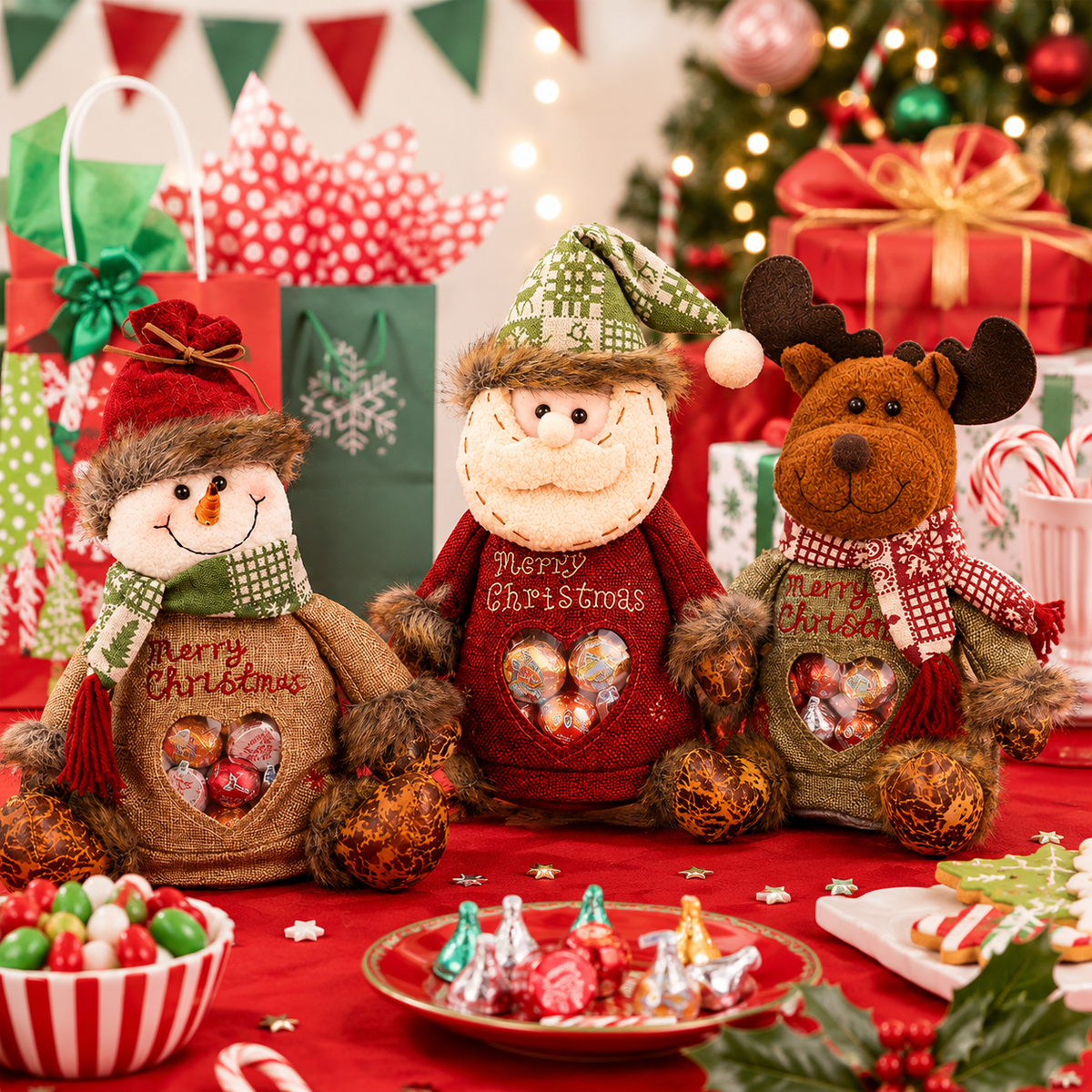 🎅 Magische Kerst-Snoepzakken met Pluche Figuren – Maak Kerstmis Onvergetelijk! 🎄
