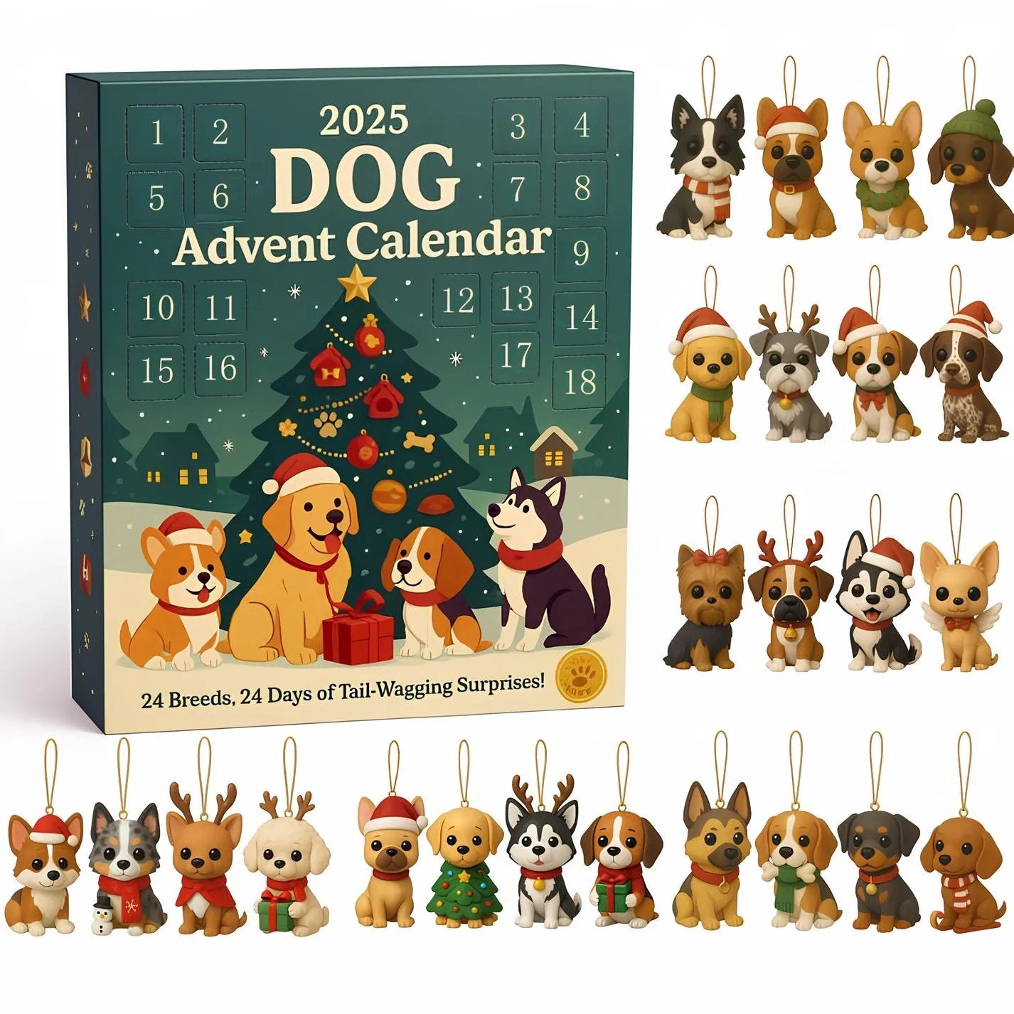 🐕 Koirien Adventtikalenteri 2025 - 24 Jouluista Koirakoristetta | Lahja Koiranystäville 🎄