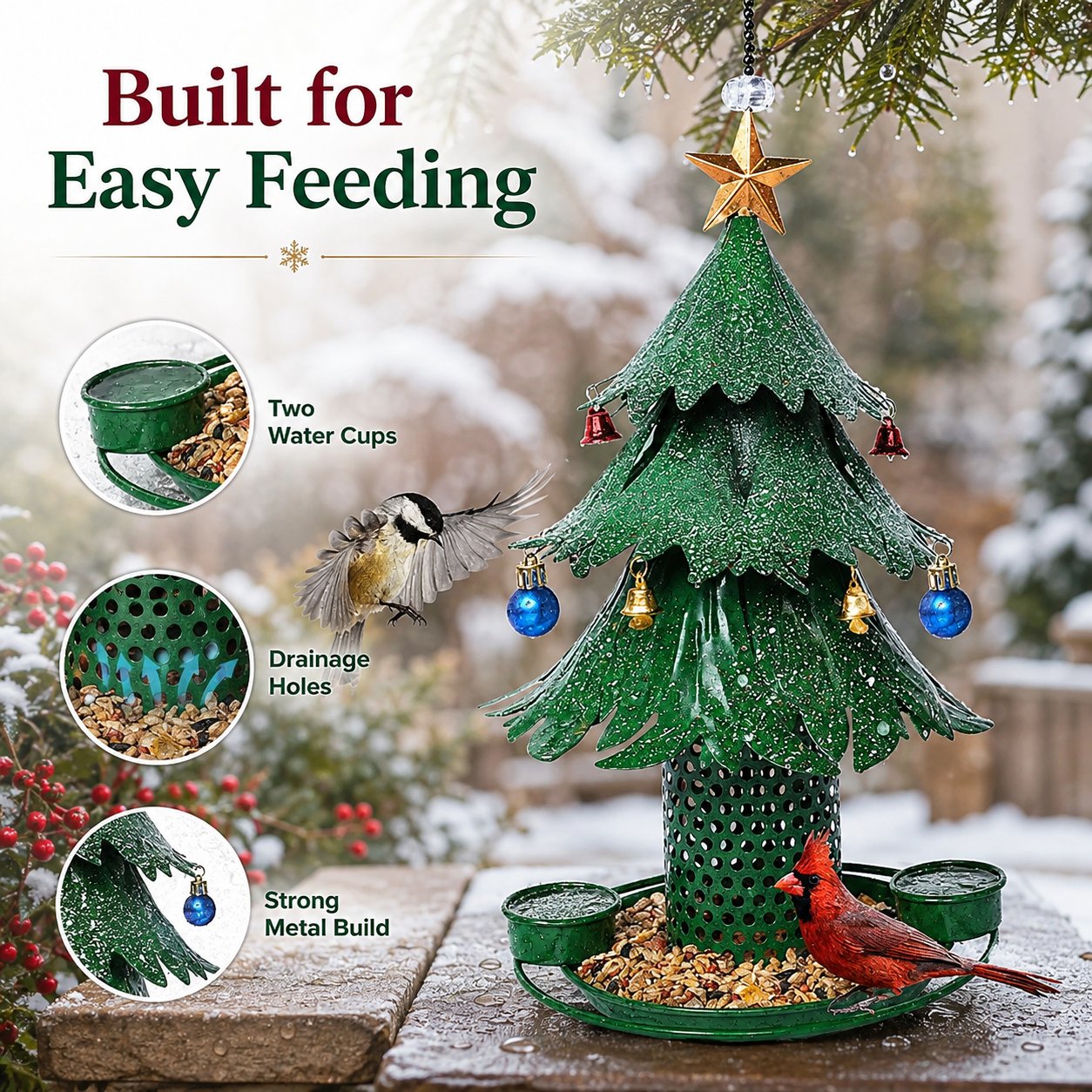 ✨ Breng wintermagie voor je raam: Luxe kerstboom vogelvoederbak met echt klokkenspel! 🐦