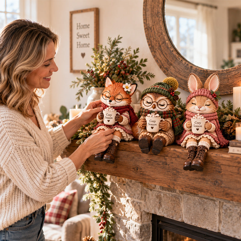 Liefdevolle Kerstdier Figuurtjes | Met Koffiekopje voor de Ultieme Winterse Gezelligheid ☕