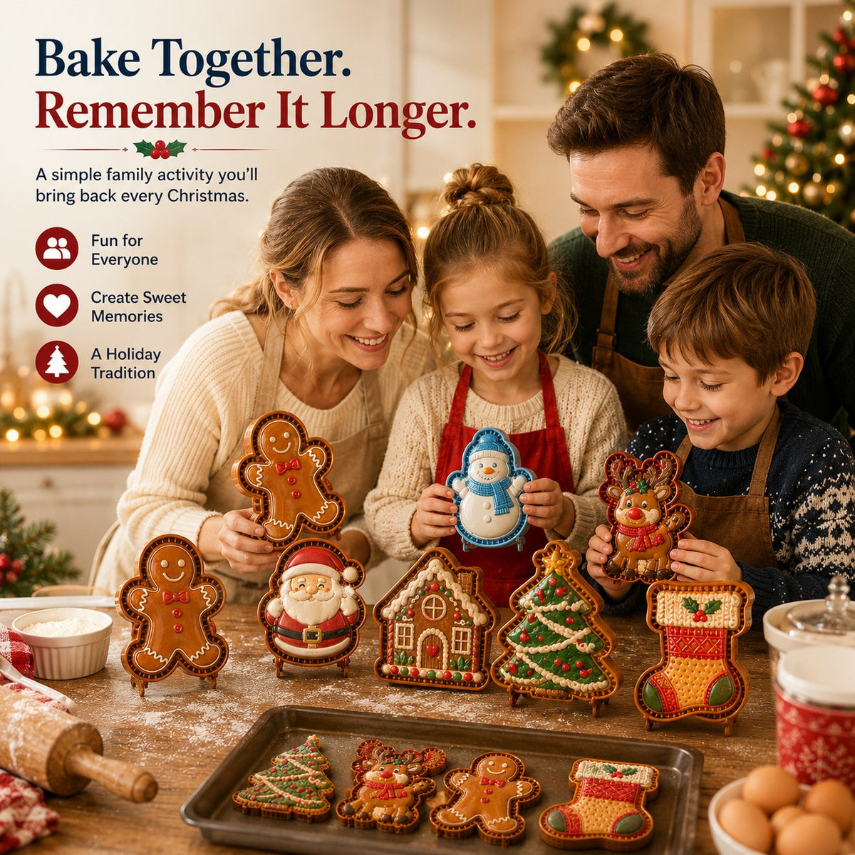 🎅 Gezellig Samen Bakken! 8-in-1 Kerst Mini Taart Stempel Set (Anti-Aanbak & Gedetailleerd)