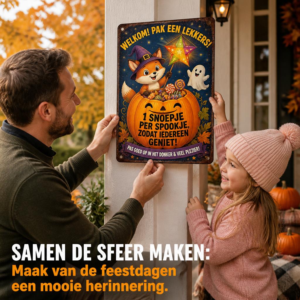 🍬 Zorgeloos De Deur Uit" Snoep Bordje | Voor Halloween & Sint-Maarten 🎃