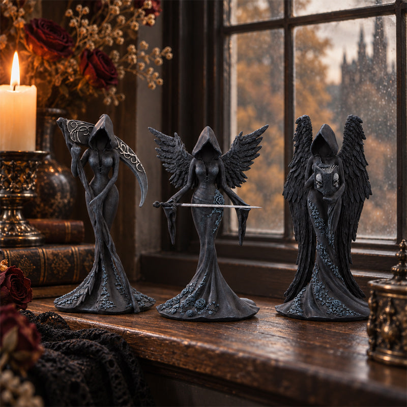 🗡️ Exclusieve Gothic Beeldjes Collectie – Duistere Elegantie voor Bureau & Boekenplank 🔮