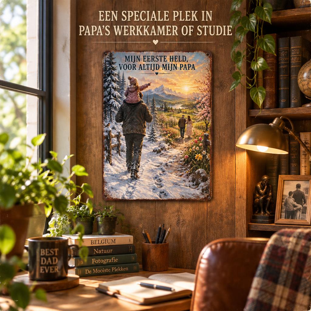 "Voor Mijn Papa, Mijn Held" Metalen Wandbord – Het Most Emotionele Cadeau voor Papa! ❤️