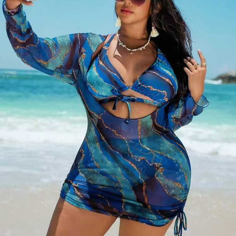 Stralend op het Strand: Luxe 3-Delige Bikiniset met Omslagrok ✨ (Maat 38-50) 🌊
