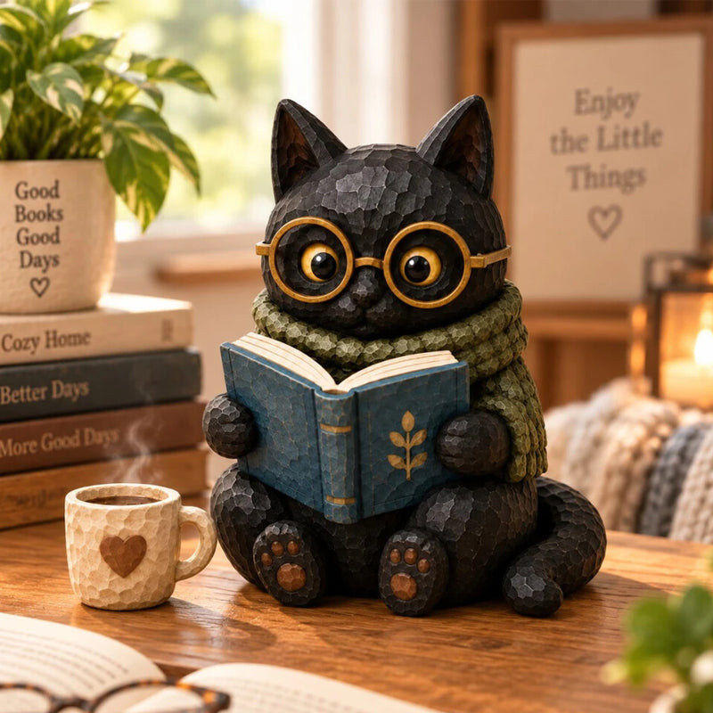 🐱 Lezende Kat Figuur – Het Perfecte Maatje voor Jouw Gezellige Boekenhoek 📚