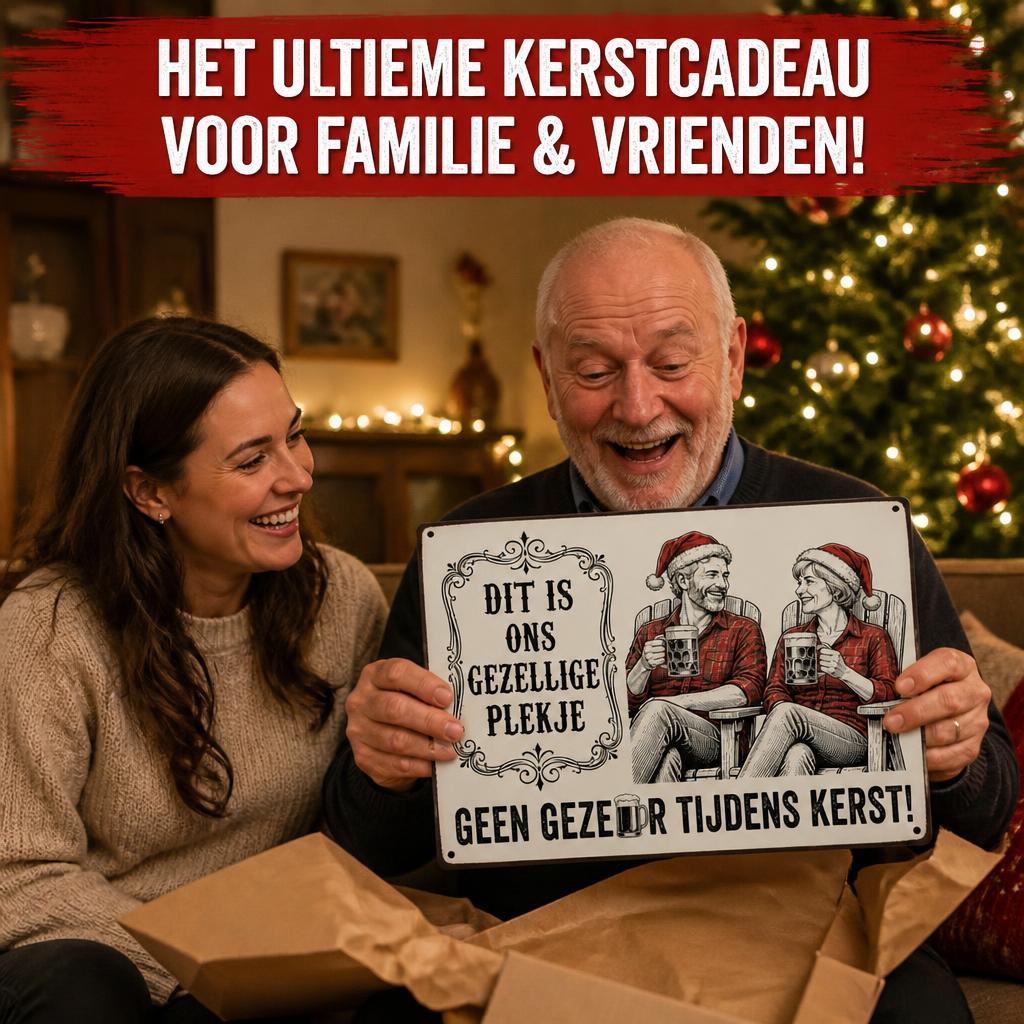 DIT IS ONS GEZELLIGE PLEKJE Metalen Bord - "Geen Gezeur Tijdens Kerst!" Retro Blikvanger & Uniek Kerstcadeau 🎄🍻