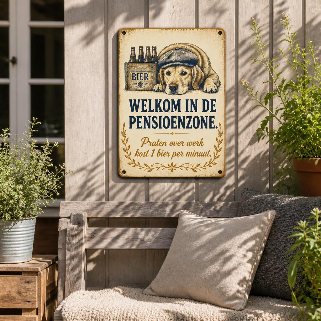 Metalen Bord "Pensioenzone" – Praten Over Werk Kost 1 Bier Per Minuut! 🍺