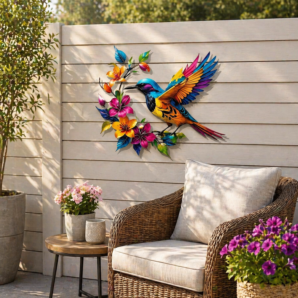 Maak je tuin extra gezellig met deze kleurrijke kolibrie die stormvast aan elke muur schittert 🌸