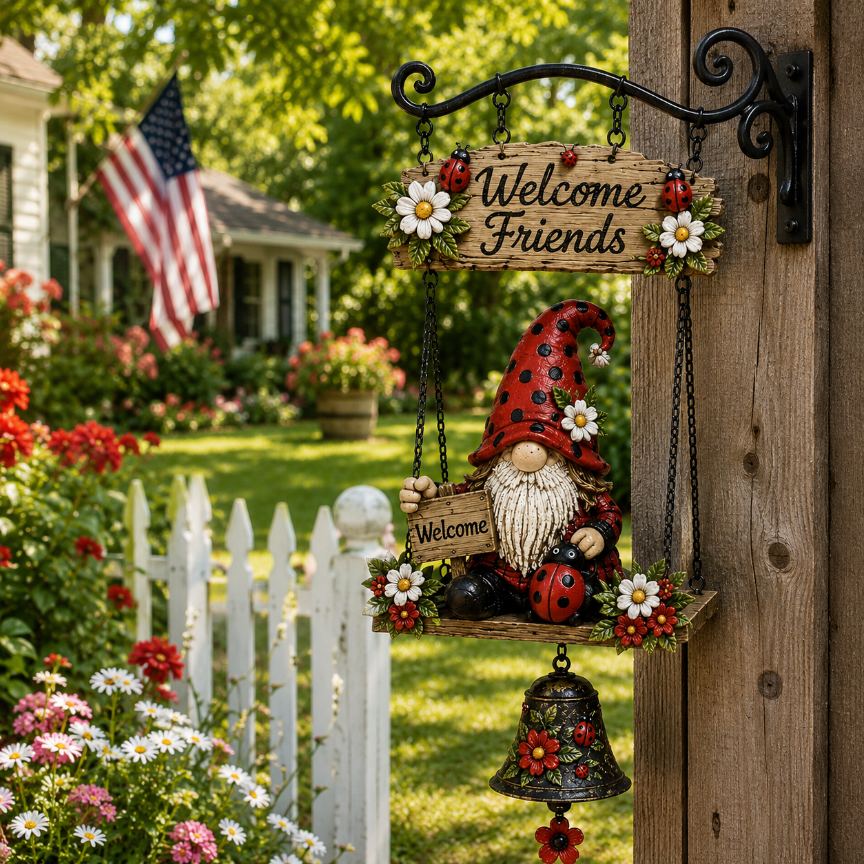 🌼 Rustieke Wanddecoratie met Vintage Bel — Dé blikvanger voor de tuin! 🔔