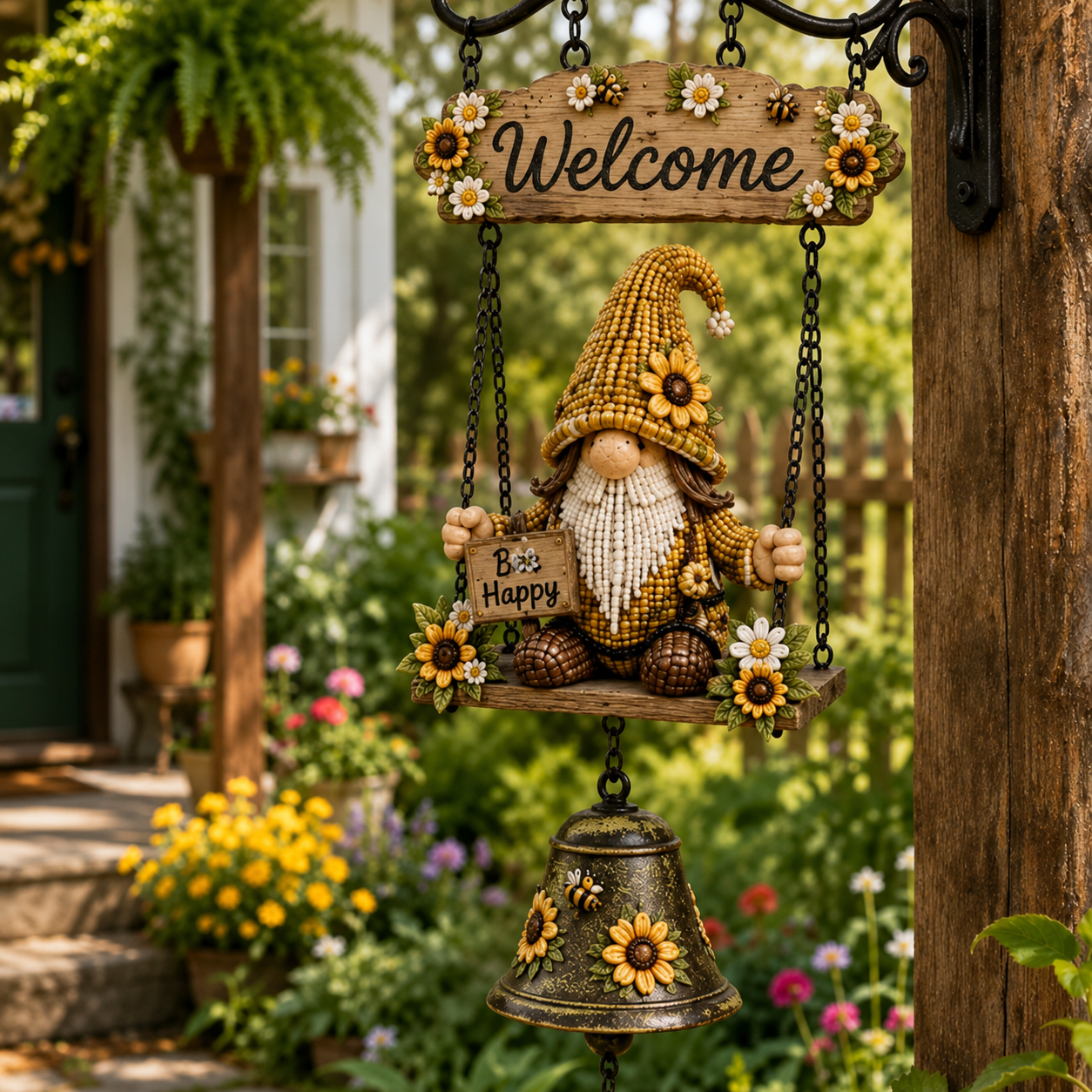🌼 Rustieke Wanddecoratie met Vintage Bel — Dé blikvanger voor de tuin! 🔔