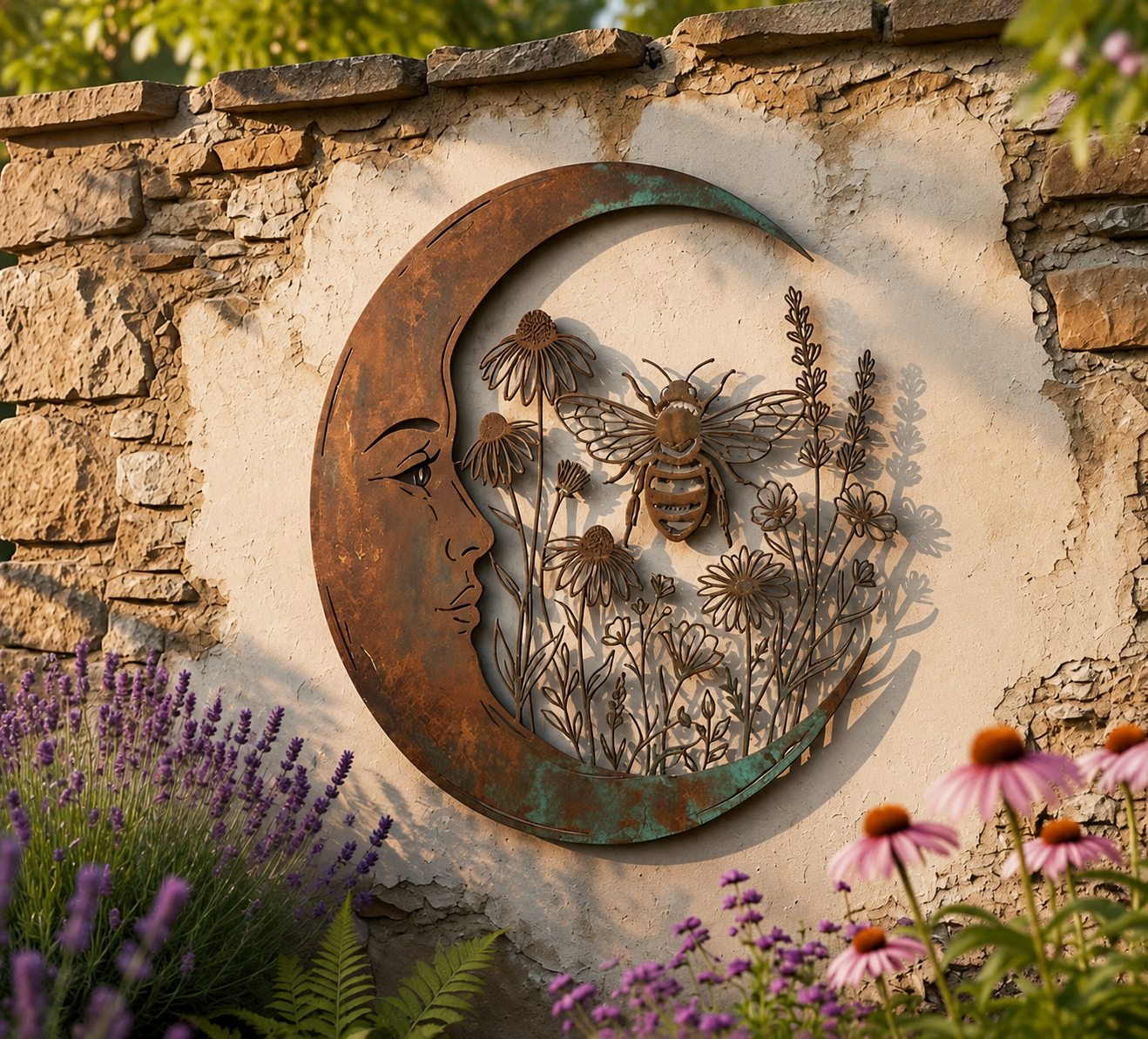 🐝 Creëer Je Eigen Dromerige Rustplek: Luxe Moon & Bee Wanddecoratie voor Buiten