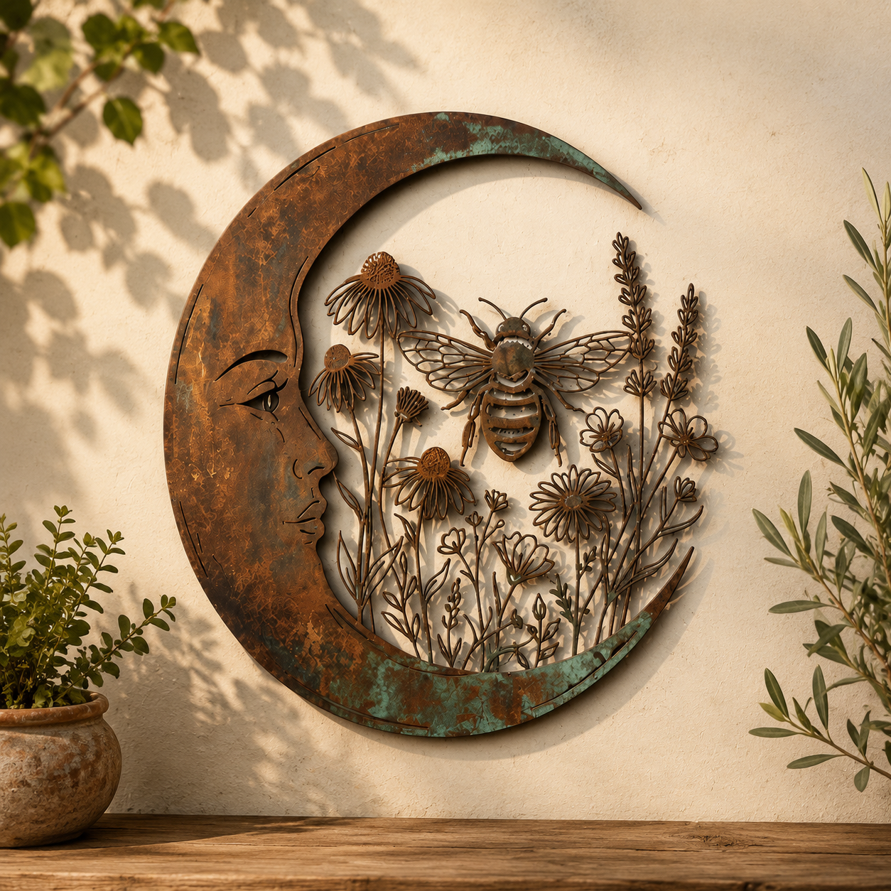 🐝 Creëer Je Eigen Dromerige Rustplek: Luxe Moon & Bee Wanddecoratie voor Buiten
