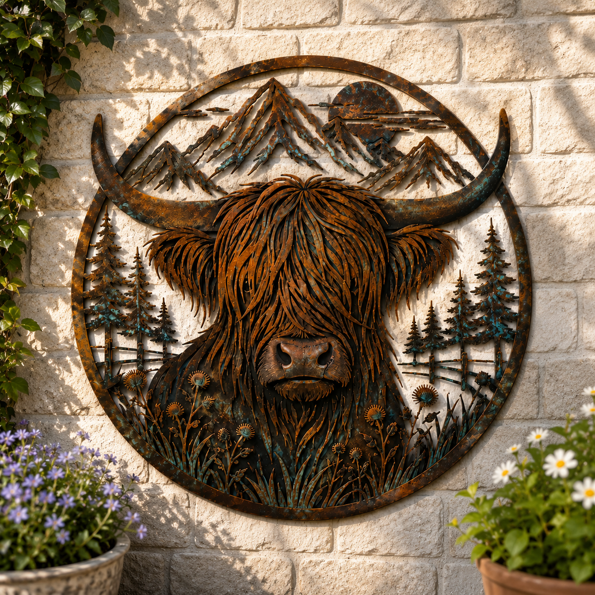 🏔️✨ Robuuste Highland Cow Metalen Wanddecoratie — Sfeer & Karakter in Huis!